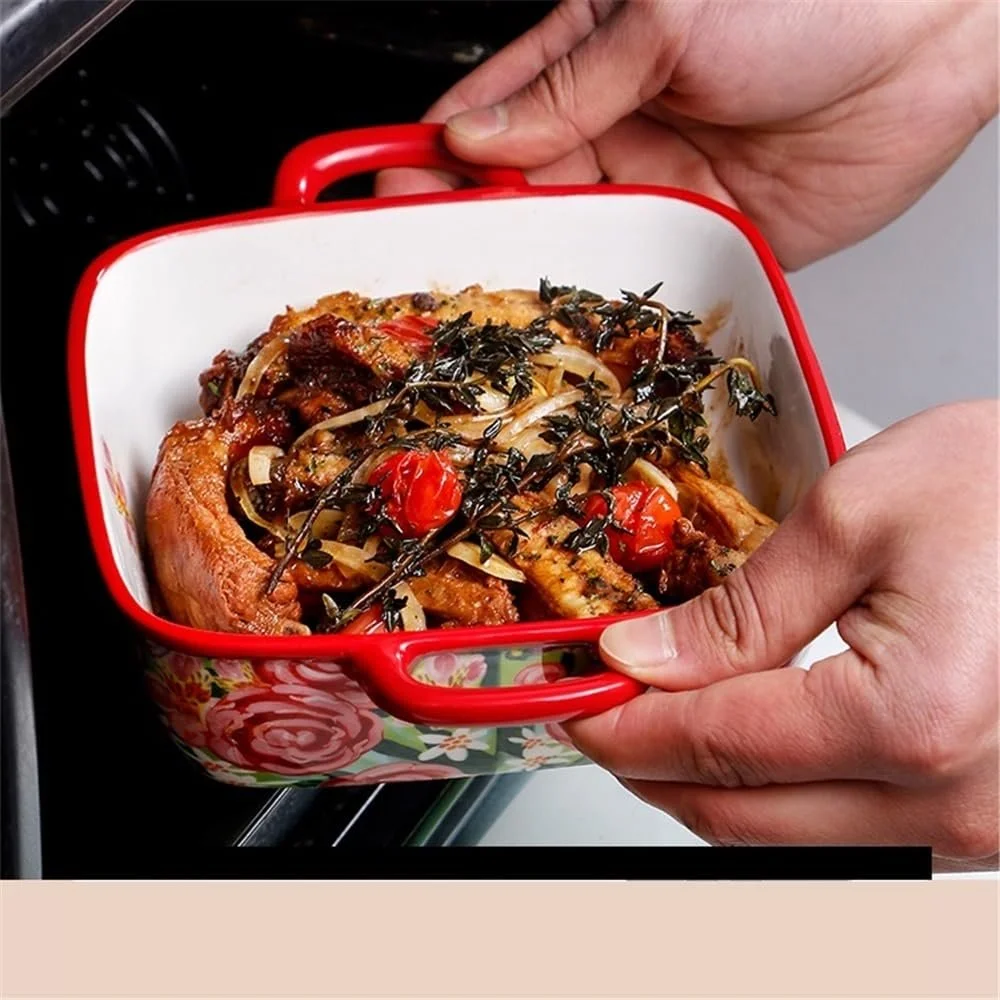 Форма для запекания лазаньи керамическая квадратная 1000 мл с ручками расписанная вручную, фото №4