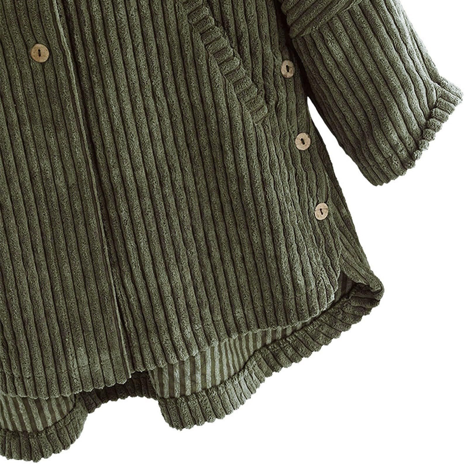 Вельветова Куртка Жіноча Повсякденна Однотонна на Ґудзиках з Капюшоном, Довгий Рукав, з Кишенями, Oversized, Вільна, Тепла, фото №4