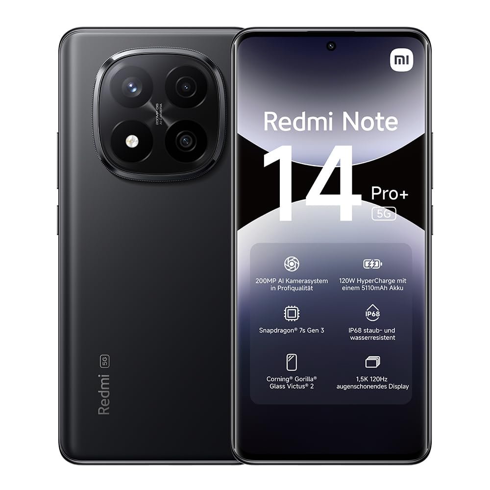 Смартфон Xiaomi Redmi Note 14 Pro+ 5G, 12 + 512 ГБ, Чорний, 200 МП професійна AI камера, IP68, 120 Вт HyperCharge, фото №1