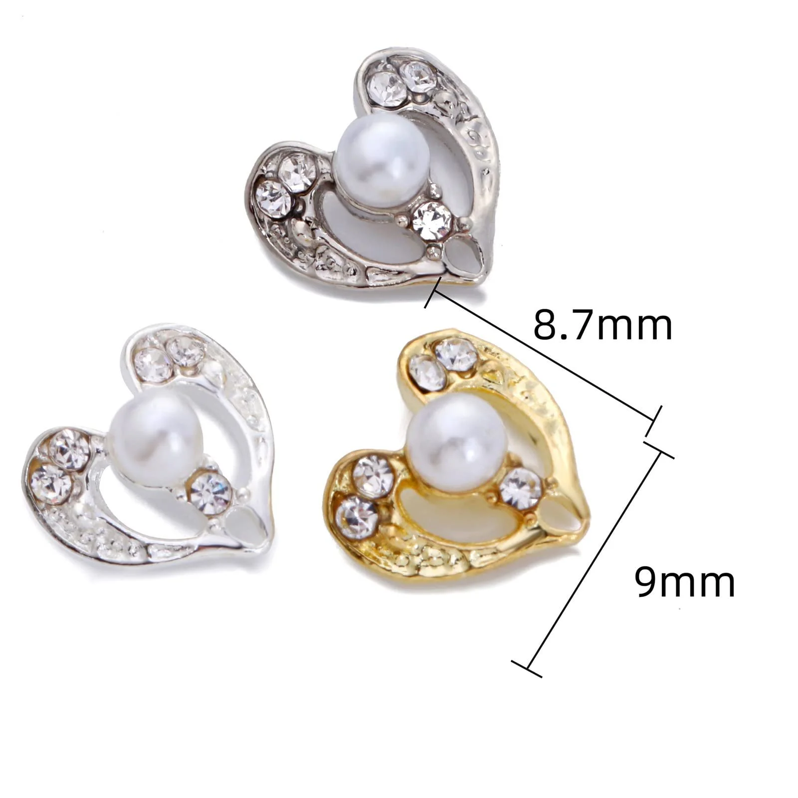 Аксессуары для дизайна ногтей Стразы 3D Блестки Стразы для ногтей Бусины Сплав 10шт Бусины Кристалл Сердце Любви Серебро, фото №4