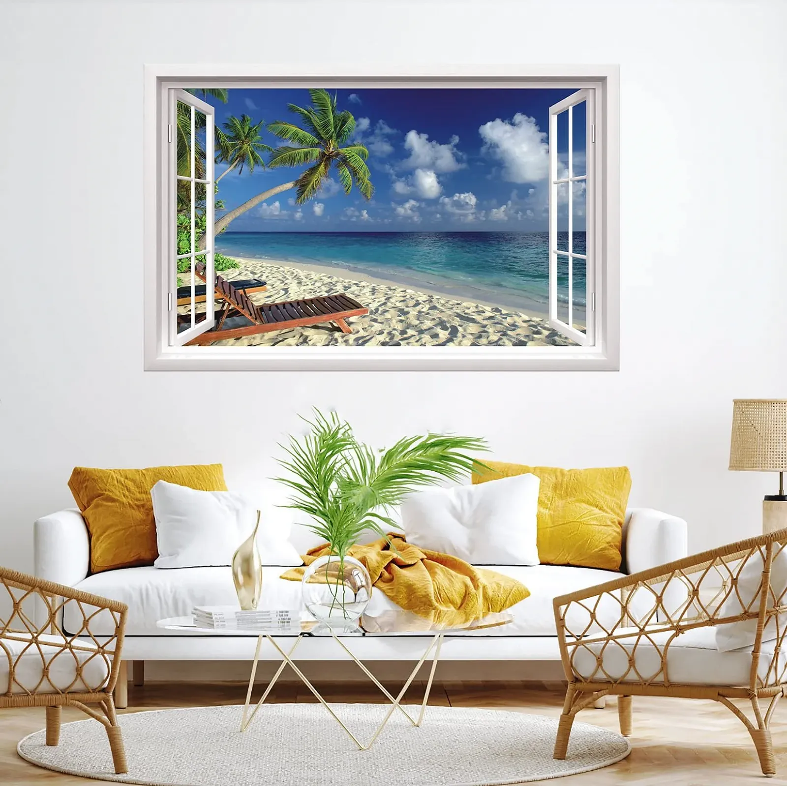 Наклейка на стіну TOARTI 3D Пальми Морський пляж 85 x 55 см Самоклеюча Вінілова, фото №3