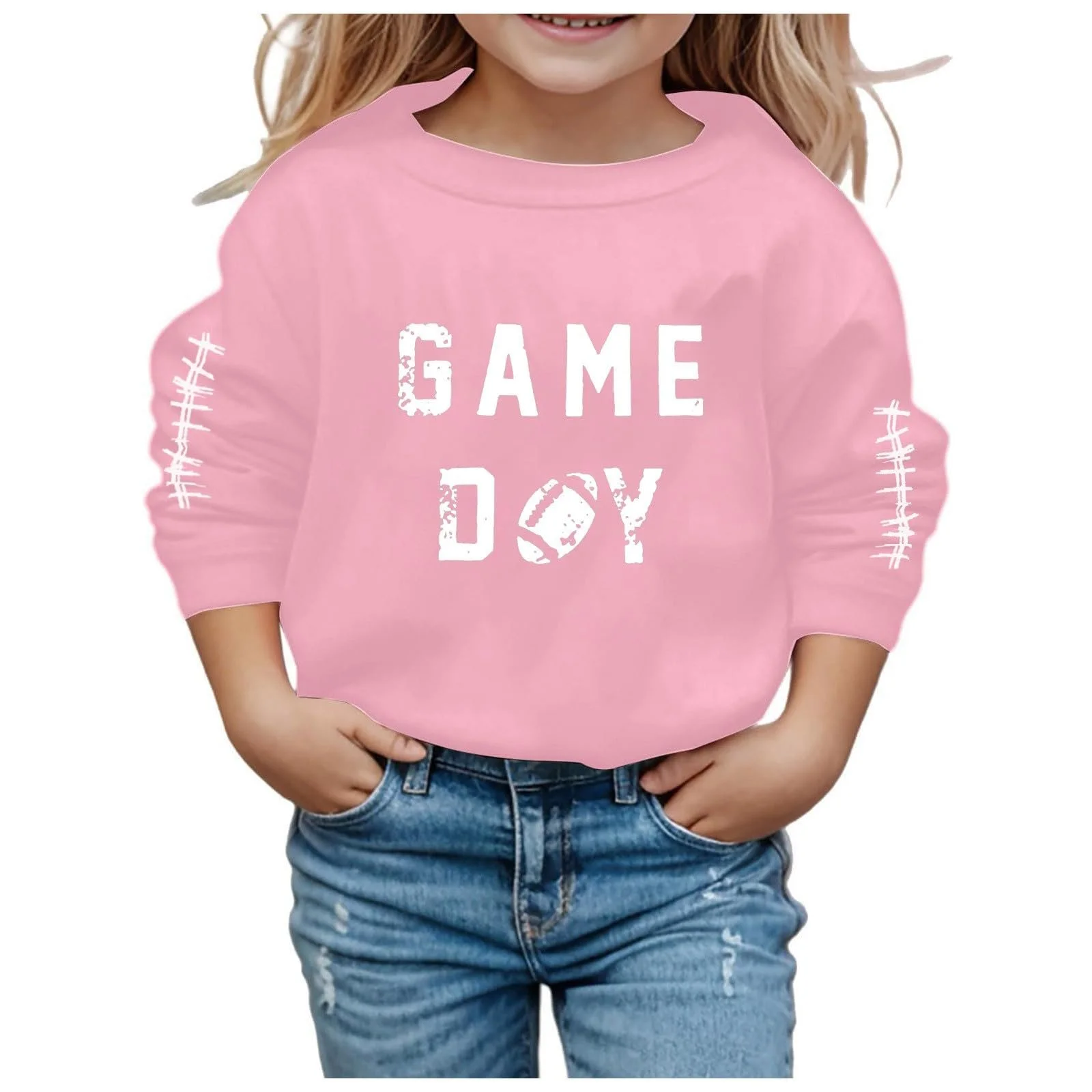 Свитер для девочек - Мягкий свитшот с длинными рукавами для девочек, графический детский милый пуловер с круглым вырезом, топ одежда для девочек, фото №1