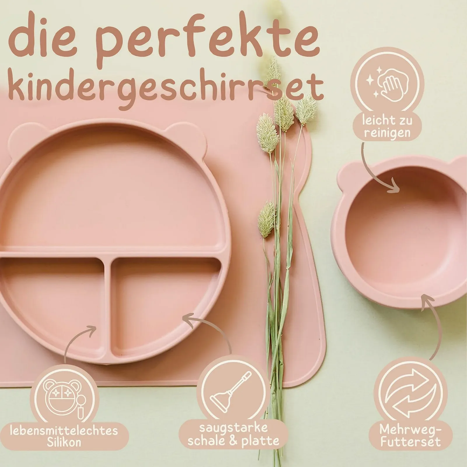 Набір дитячого силіконового посуду Bubba Bear, нековзний з присоскою, 11 предметів, без BPAі з ложкою, виделкою, мискою, слинявчиком, чашкою, поїльником, рожевий, фото №3 Набір дитячого силіконового посуду Bubba Bear, нековзний з присоскою, 11 предметів, без BPAі з ложкою, виделкою, мискою, слинявчиком, чашкою, поїльником, рожевий, фото №3