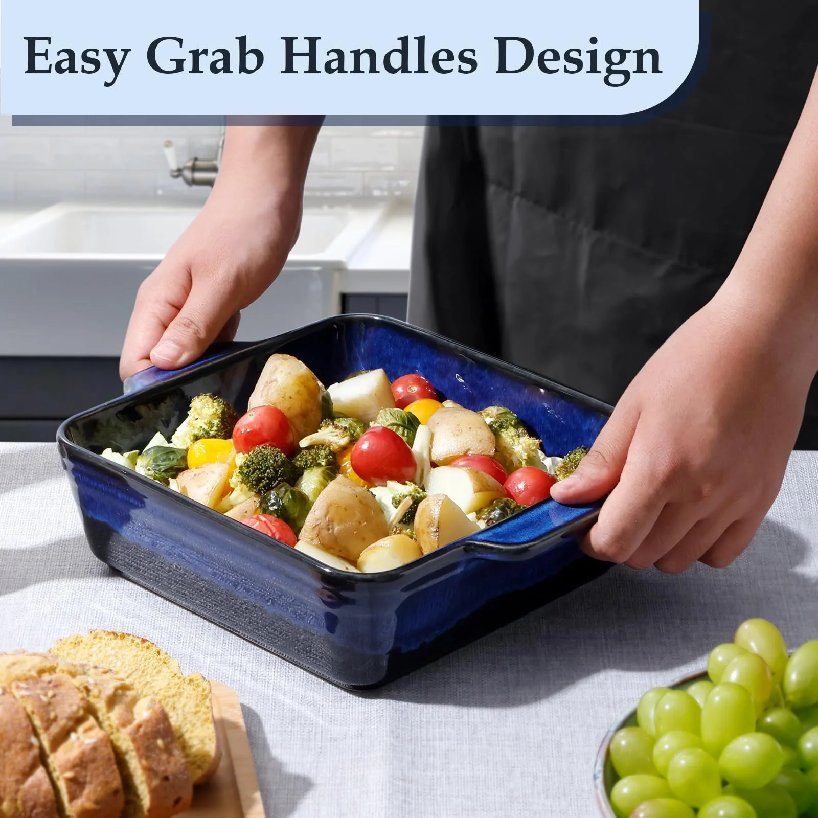 Форма для запекания NUTRIUPS квадратная керамическая 22 cm с ручками Blue, фото №4