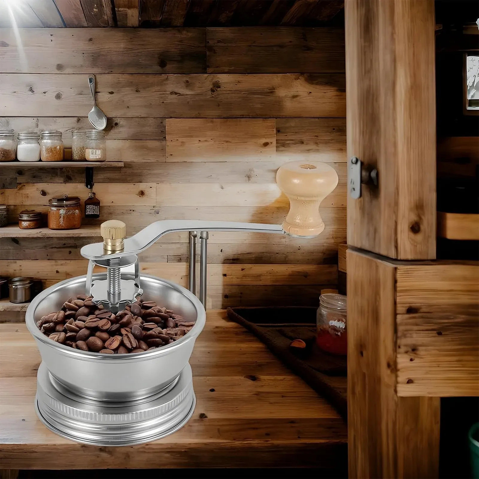 Кавомолка ручна для банки Mason з кришкою, портативна для кемпінгу, з нержавіючої сталі з ручкою для Mason, фото №9