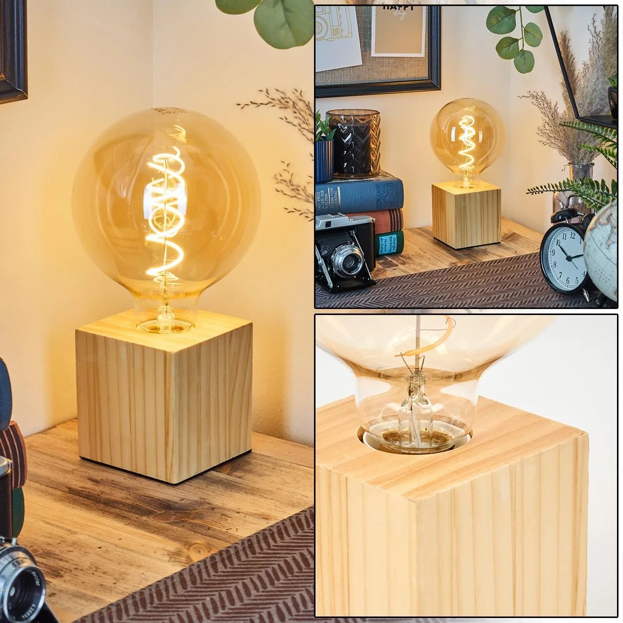 Настільна лампа HOFSTEIN Tallsebo Дерев'яна Скандинавський/Бохо стиль Висота 9 см E27 Натуральна, фото №1