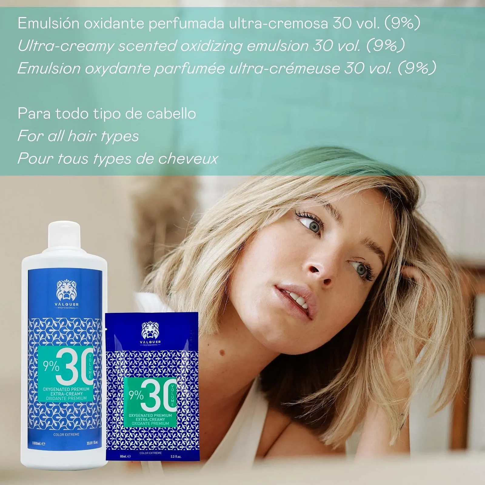 Крем-фарба Valquer Profesional Oxygenated Premium Ultra Creamy 9% (30 vol) для стійкої фарби для волосся - 1000 мл (2 шт. в упаковці), фото №3