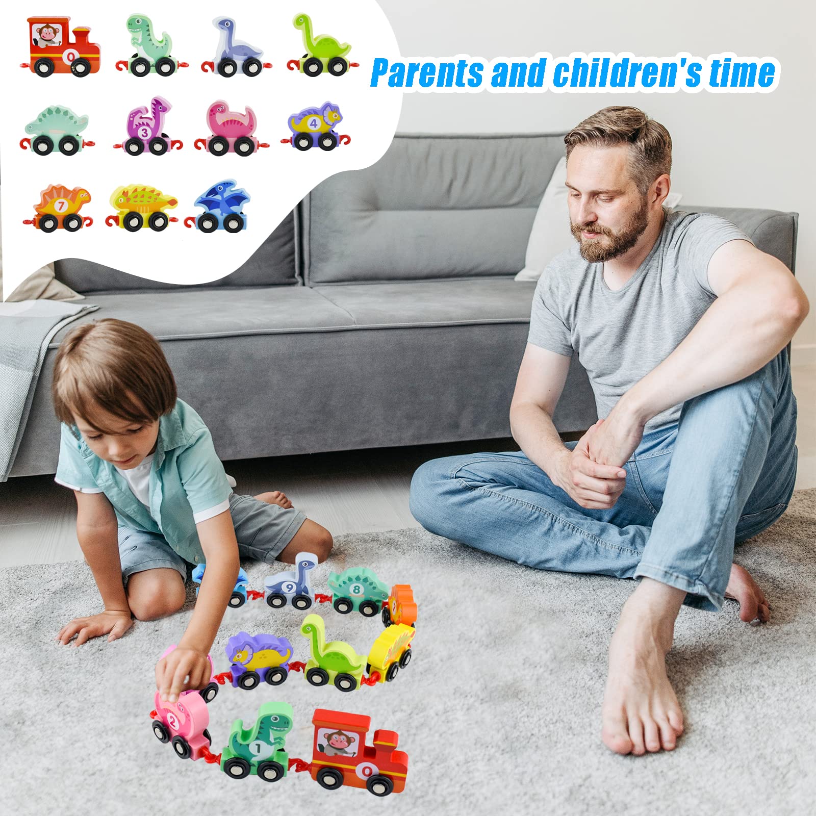 Набор Tizund Montessori 11 Pieces Деревянный Поезд с Динозаврами и Номерами, фото №6