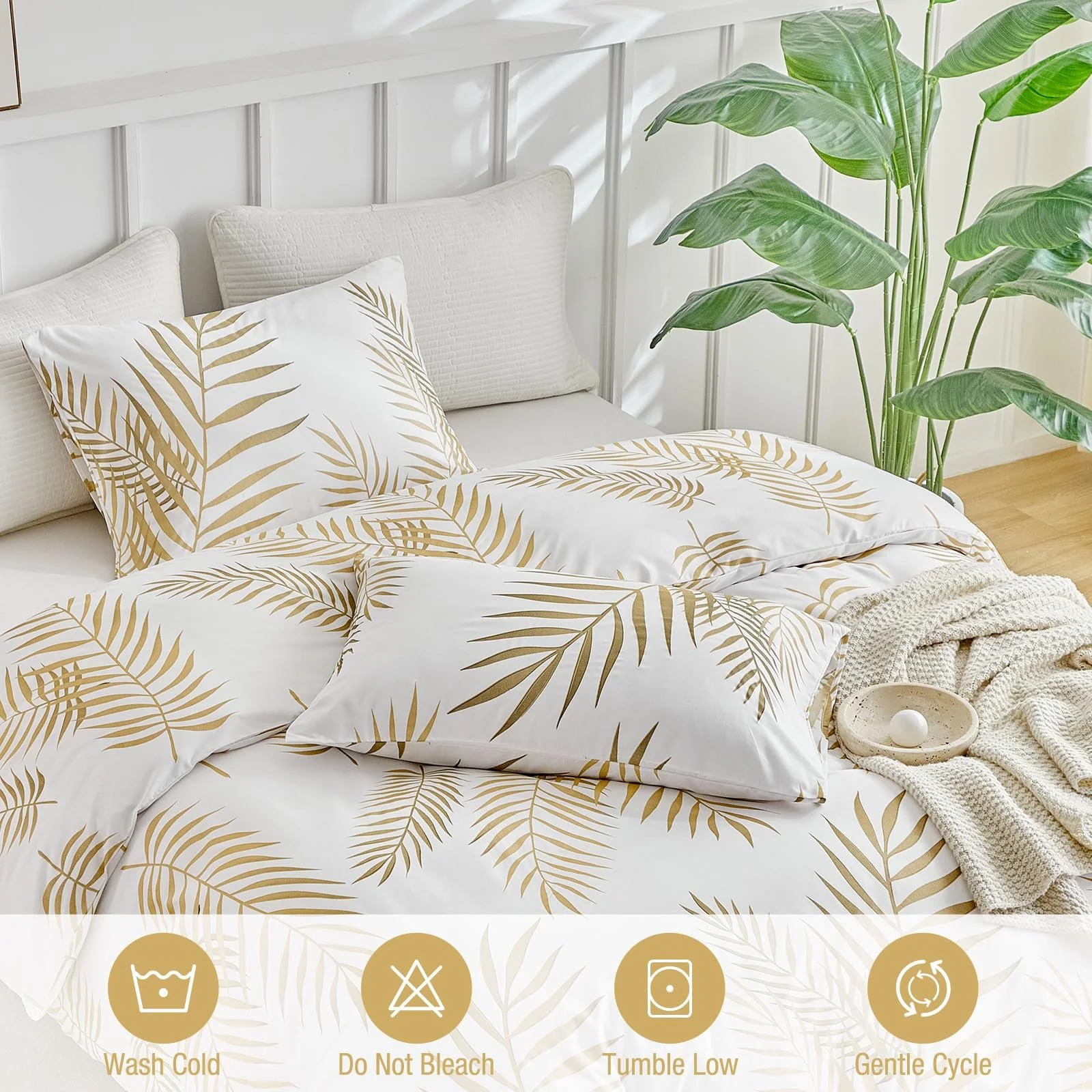 Комплект постільної білизни Lekesky 3-Piece 200 x 200 см мікрофібра White/Gold, фото №4