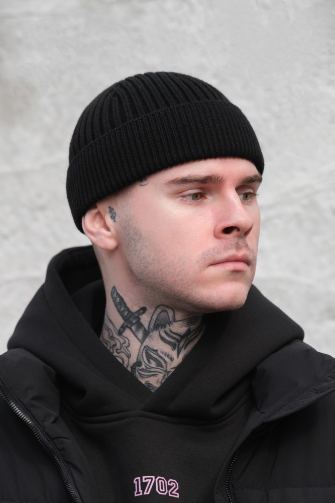 Утеплена трикотажна шапка біні докер на флісі Without Gvido black, фото №2