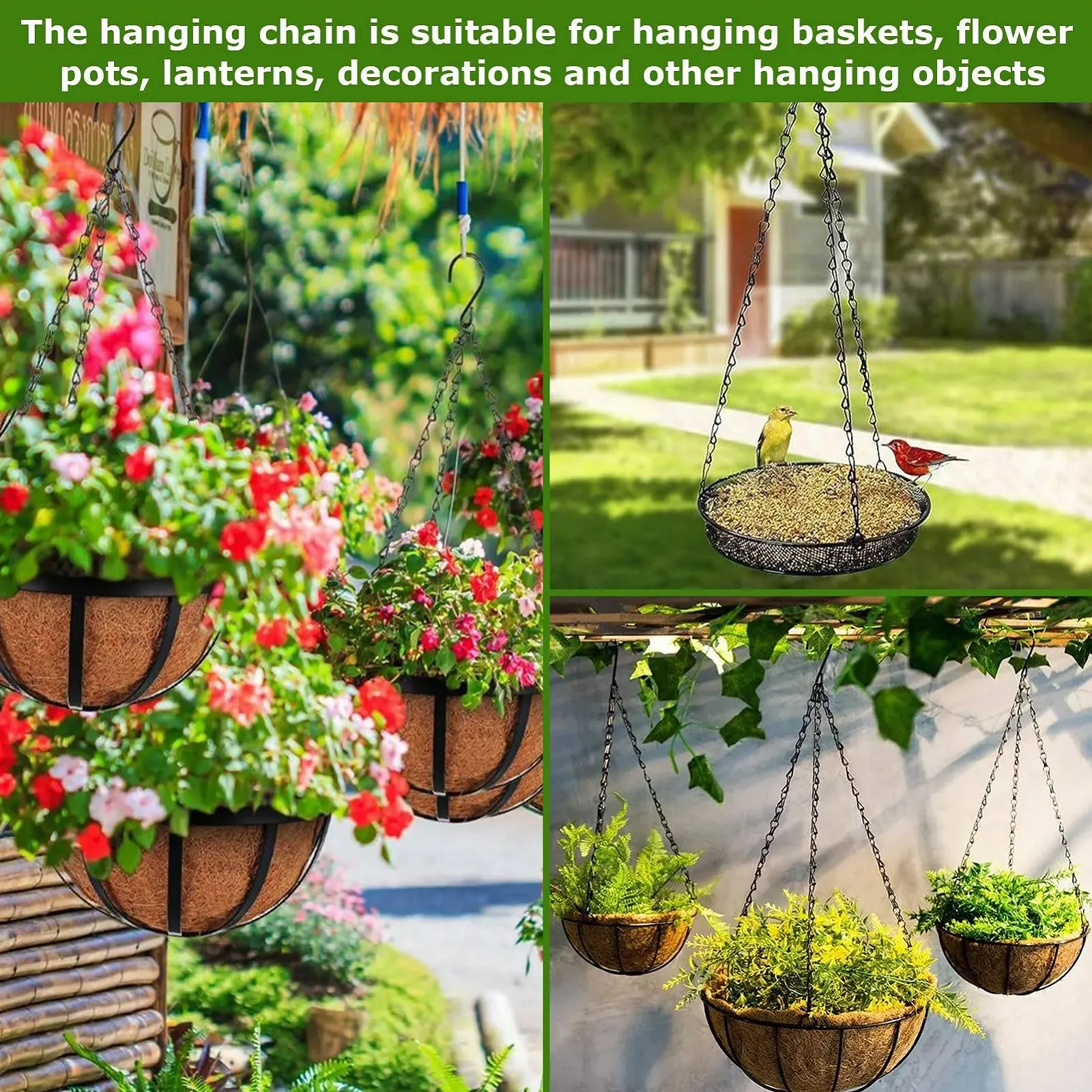 Ланцюжки для підвісних кошиків 2 шт. Металеві 3-рівневі Чорні, фото №5