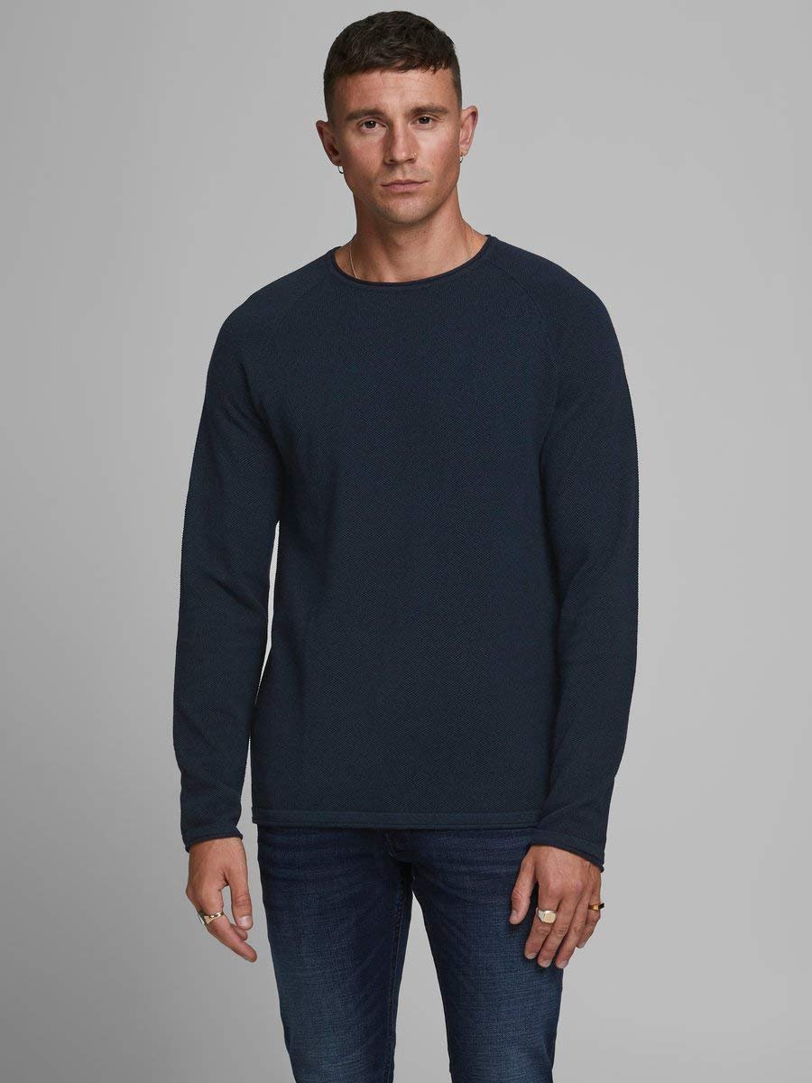 В'язаний пуловер JACK & JONES JJEHILL, чоловічий, з круглим вирізом, базовий, з довгими рукавами, бавовняна сорочка, фото №3