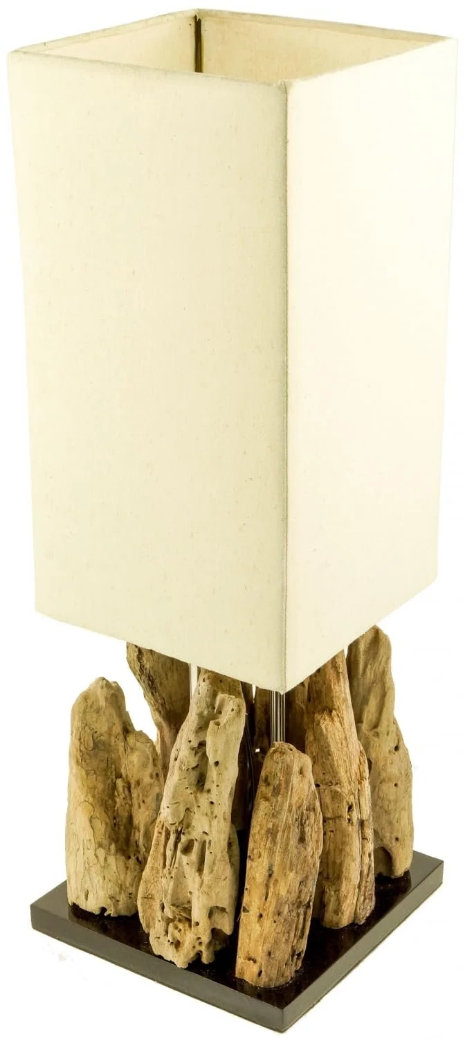 Настільна лампа Guru-Shop Kinshasa ручна робота натуральні матеріали плавник бавовна, фото №2