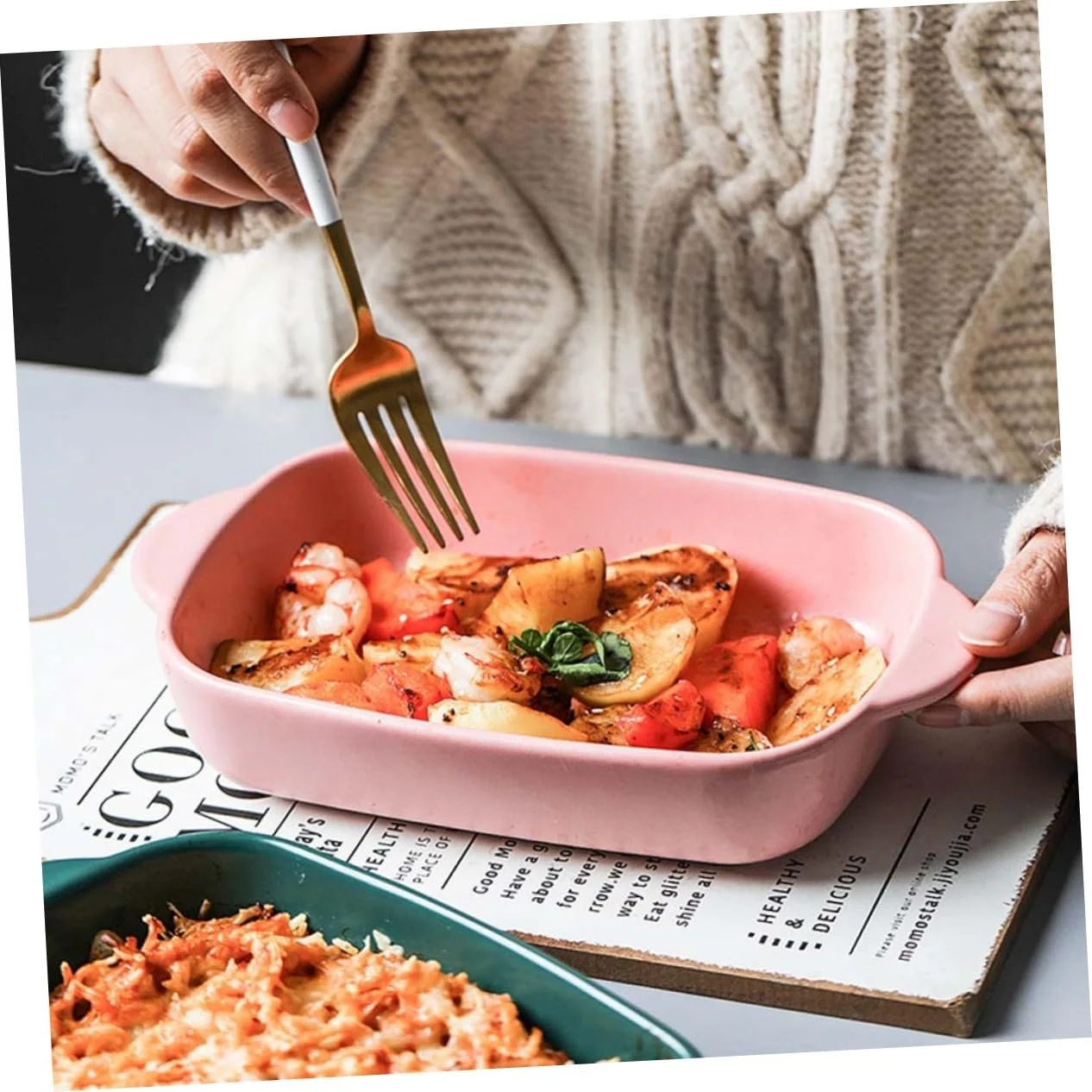 Керамічна форма для випікання VALICLUD прямокутна з ручками термостійка Рожевий, фото №2 Керамічна форма для випікання VALICLUD прямокутна з ручками термостійка Рожевий, фото №2