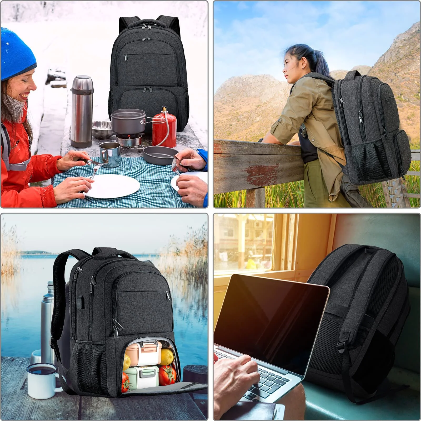 Рюкзак для ноутбука BIKROD Large Lunch 17.3 дюйма с USB и термоотделением Черный, фото №6 Рюкзак для ноутбука BIKROD Large Lunch 17.3 дюйма с USB и термоотделением Черный, фото №6