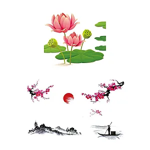 Набори наклейок на стіну Retro Style & Lotus Flower Водонепроникні Різноколірні - Фото 1