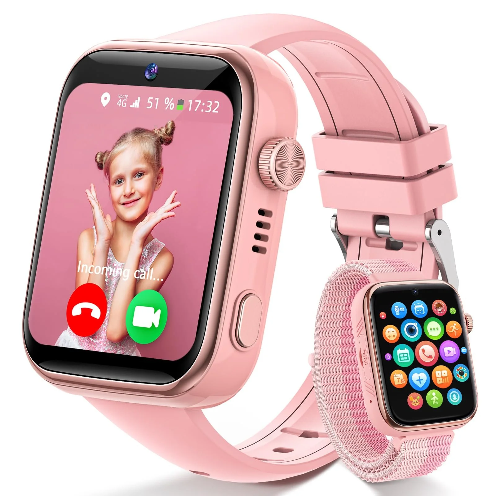 Детские Smartwatch 4G с видеозвонком и телефоном, IP68 водонепроницаемые, голосовой чат, WhatsApp, WiFi, GPS, SOS, SMS, школьный режим, шагомер, будильник сна для девочек, фото №1