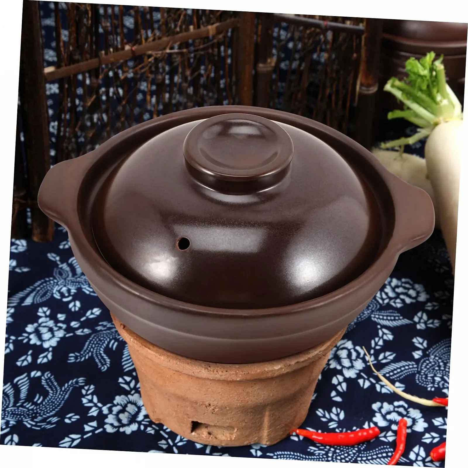 Керамическая кастрюля GALPADA с крышкой коричневая, фото №3