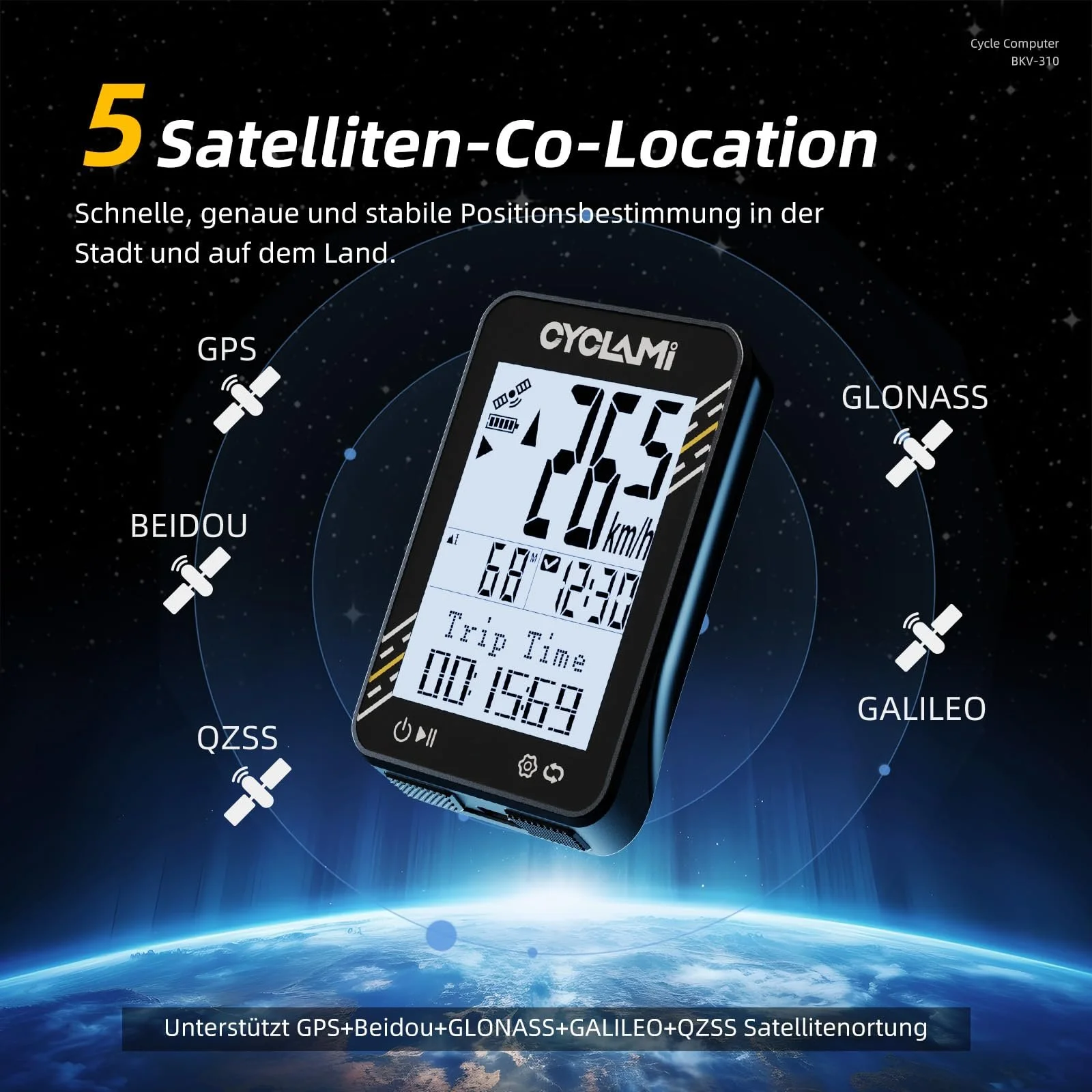 Велокомпьютер беспроводной CYCLAMI 5-Satellite GPS 2.4 дюйма IPX7, фото №4