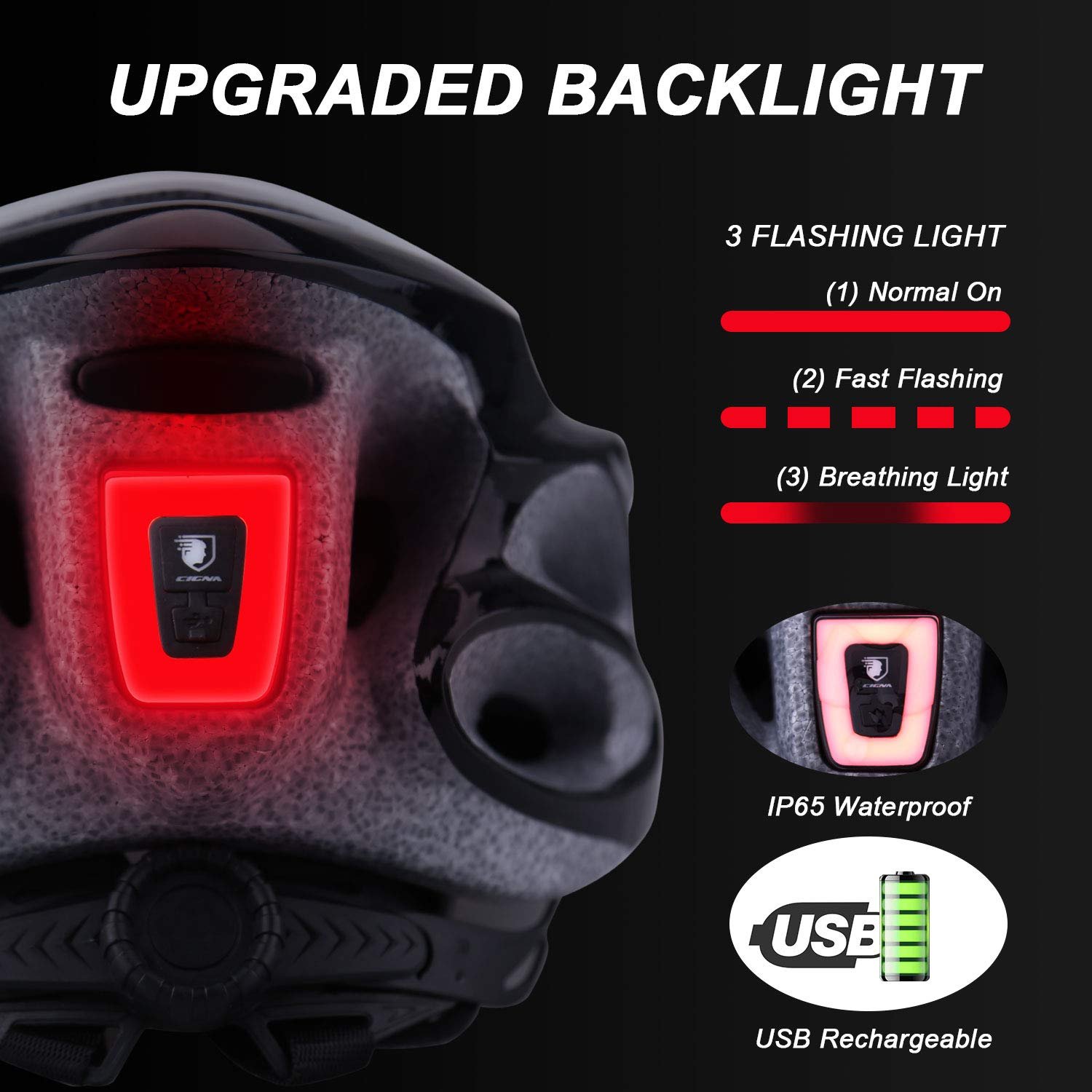 Шолом велосипедний Shinmax MTB з LED USB заднім ліхтарем та знімним магнітним козирком, фото №3