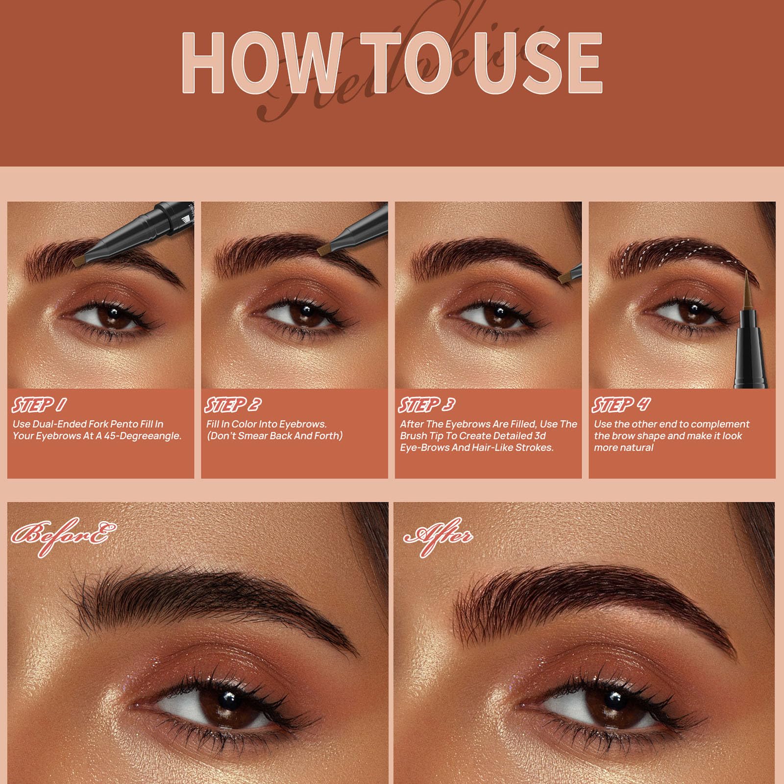 Олівець для брів 3D водостійкий Microblading 4 Гілки Розмір: один, фото №4