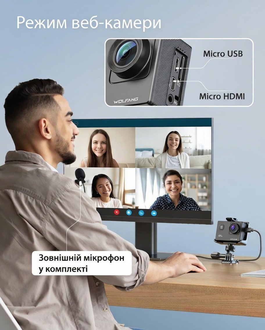 Экшн-камера WOLFANG GA100 / 170° / 20Мп / 4К / 30fps / Wi-Fi / Влагозащищенная / Черная, фото №4 Экшн-камера WOLFANG GA100 / 170° / 20Мп / 4К / 30fps / Wi-Fi / Влагозащищенная / Черная, фото №4