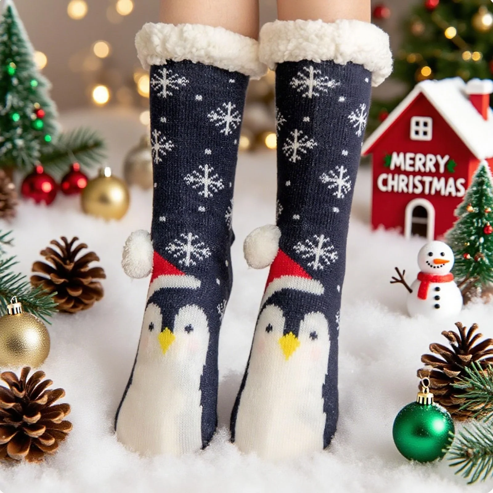 Теплі жіночі шкарпетки Penguin Різдвяні, пухнасті, фото №3 Теплі жіночі шкарпетки Penguin Різдвяні, пухнасті, фото №3