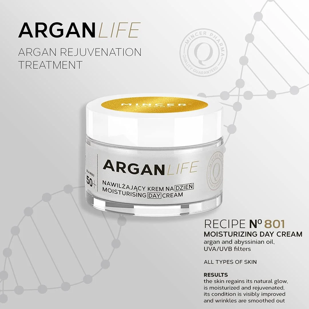 Денний крем Mincer Pharma Argan Life 50+ зволожувальний омолоджувальний захисний антивіковий 50 мл, фото №4