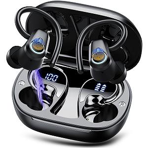 Bluetooth Спортивные наушники Poounur H9, беспроводные Bluetooth 5.3 наушники с ENC микрофоном, 50 часов Hi-Fi стерео глубокий бас, IP7 водонепроницаемые беспроводные наушники с ушными крючками для спорта - Фото 1