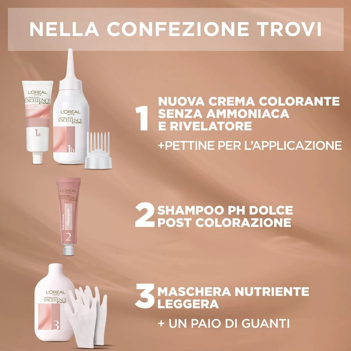 Фарба для волосся L'Oréal Paris Excellence Universal Nude 7U, без аміаку, блонд, фото №3 Фарба для волосся L'Oréal Paris Excellence Universal Nude 7U, без аміаку, блонд, фото №3