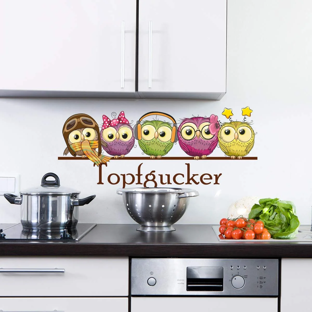 Наклейка на стіну Sunnywall Pot Gazer Owls Birds Cooking Kitchen Food Кольорова Розмір 1, фото №1 Наклейка на стіну Sunnywall Pot Gazer Owls Birds Cooking Kitchen Food Кольорова Розмір 1, фото №1