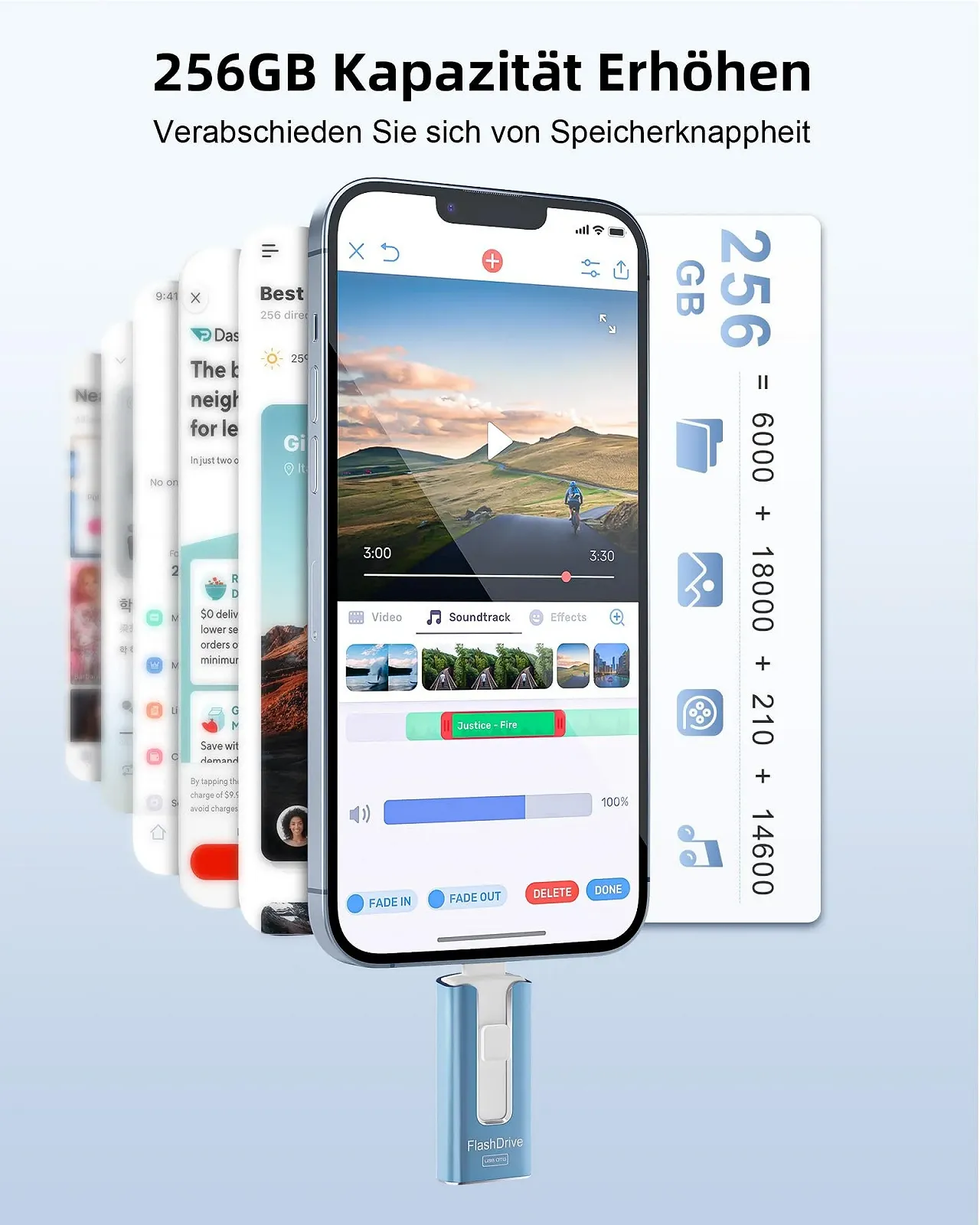 USB-флеш-накопичувач GNASEET 256 ГБ 4-в-1 USB 3.0 iOS/USB-C/Micro USB Синій, фото №4 USB-флеш-накопичувач GNASEET 256 ГБ 4-в-1 USB 3.0 iOS/USB-C/Micro USB Синій, фото №4