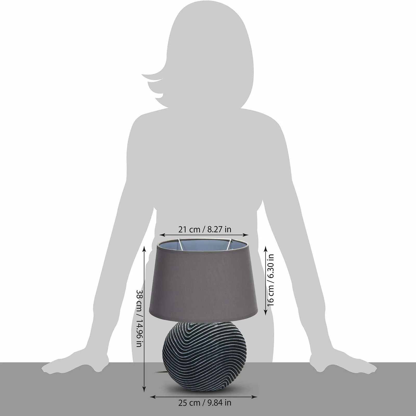 Настільні лампи Brubaker набір 2 шт керамічні антрацитово-сірі 38 см, фото №8