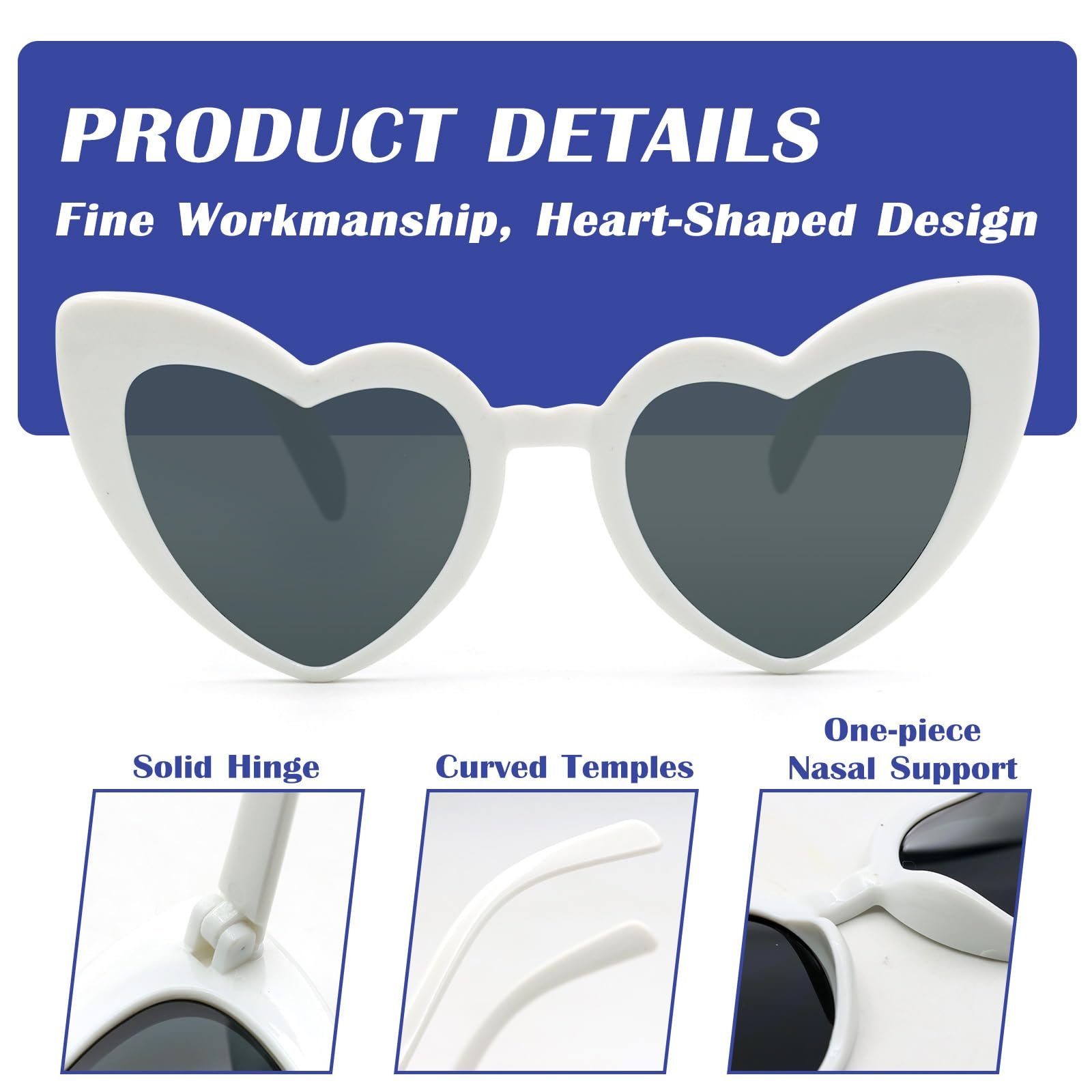 Солнцезащитные Очки VEGCOO Винтажные Сердце Черный и Белый, 6 штук, фото №3