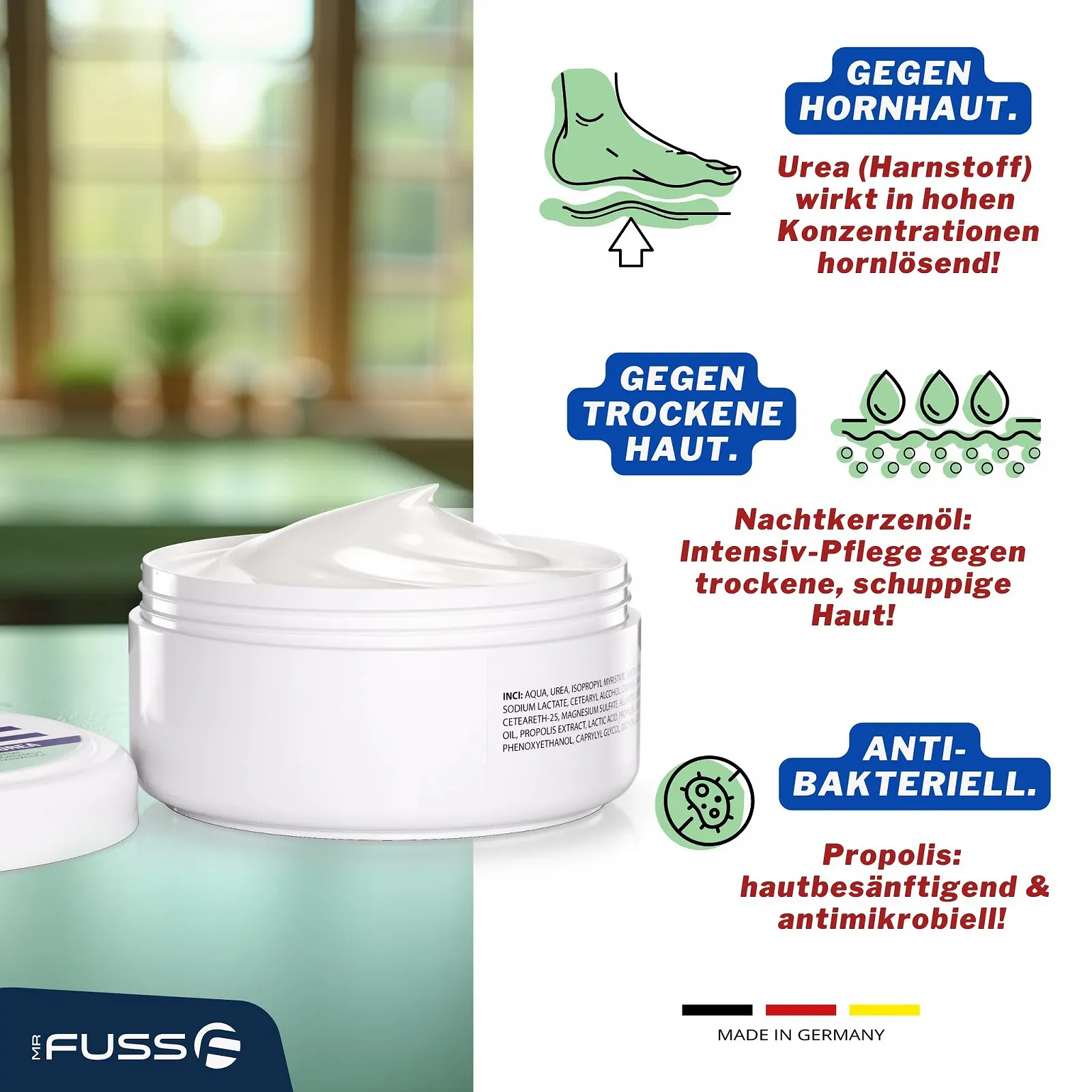 Крем от мозолей Mr. Fuss Urea 30% с маслом примулы вечерней, глицерином и прополисом 200 мл, фото №3