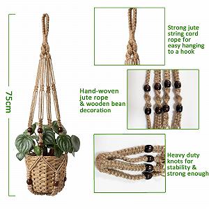 Кашпо підвісне Apstaqeoo з джутової мотузки з дерев'яними намистинами та S-подібним гачком synthetic.ua - Фото 1