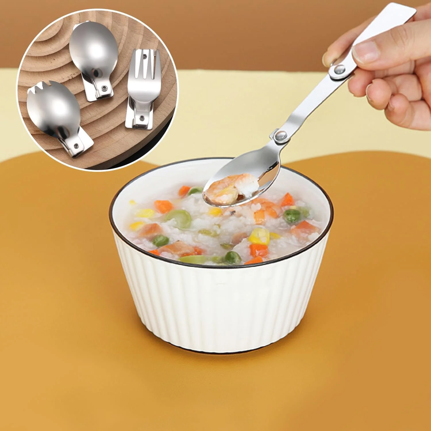 Набор складных столовых приборов из 3 предметов, столовые приборы из нержавеющей стали, портативные столовые приборы, кухонные столовые приборы, подходят для дома, путешествий, кемпинга, фото №5