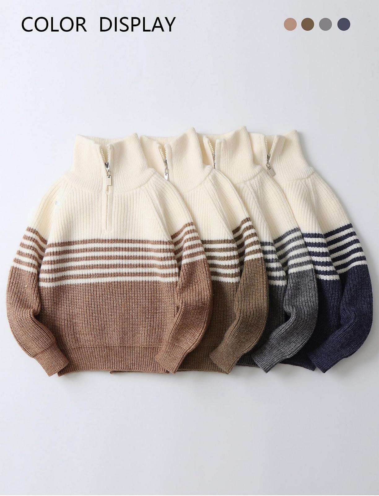 Джемпер Happy Cherry Вязаный в полоску Зимний для мальчиков Водолазка Длинный рукав 120-170 см, фото №5