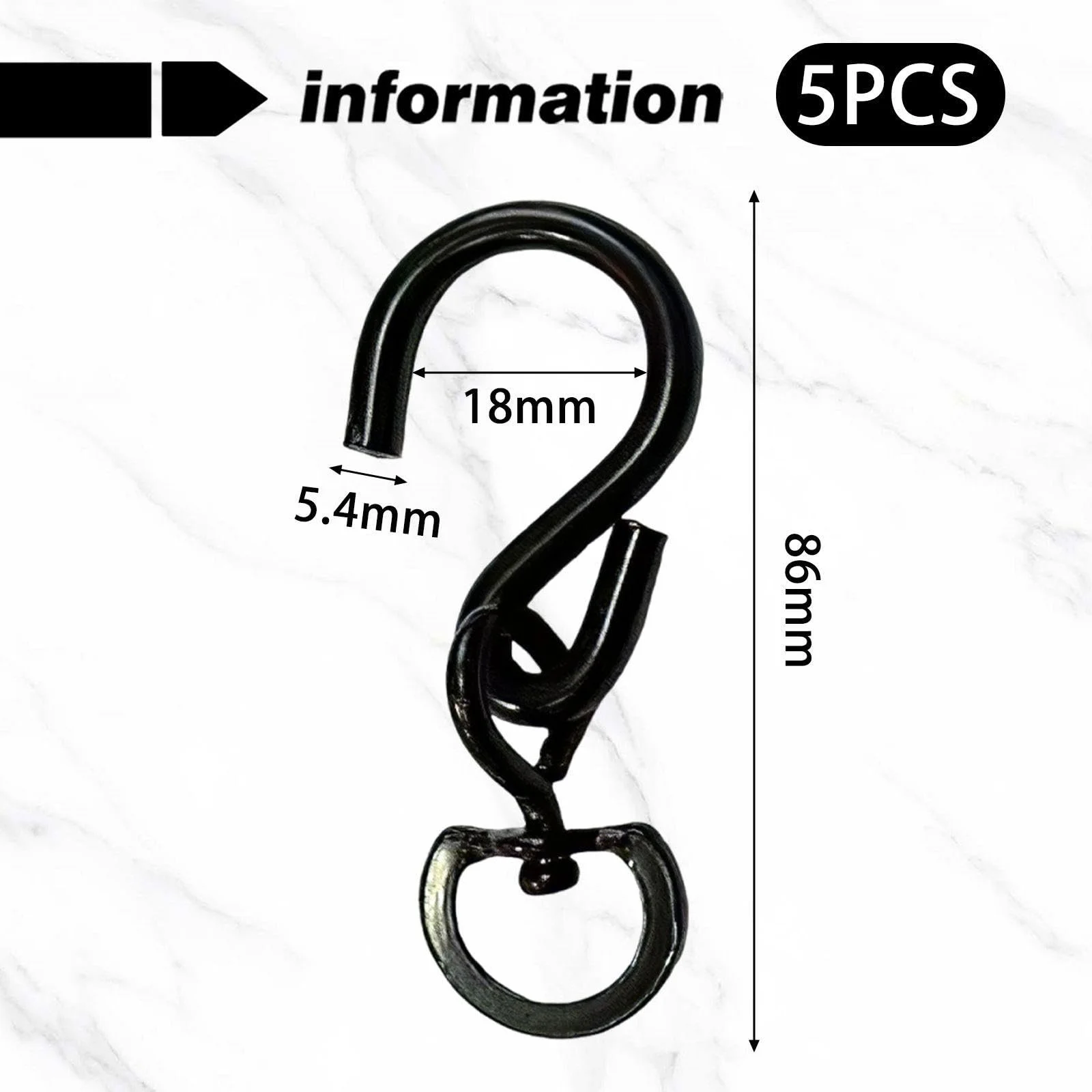 Залізні гачки поворотні 360° 5 шт Чорний, фото №2