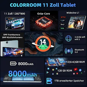 Планшет 11" COLORROOM C5 6+6/128Gb 8 ядер Android 14 8000 mAh Блакитний synthetic.ua - Фото 1