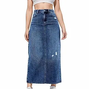 Джинсовая юбка Женская Длинная Джинсовая юбка с высокой талией Макси Юбка Повседневная Джинсовая юбка Весенняя Повседневная юбка с карманами A-силуэта Макси Юбка Женская Юбка Летняя Юбка Эластичные Свободные юбки - Фото 1