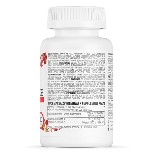 Витамин D3 4000+K2 Ostrovit Vitamin 110 tabl, фото №2