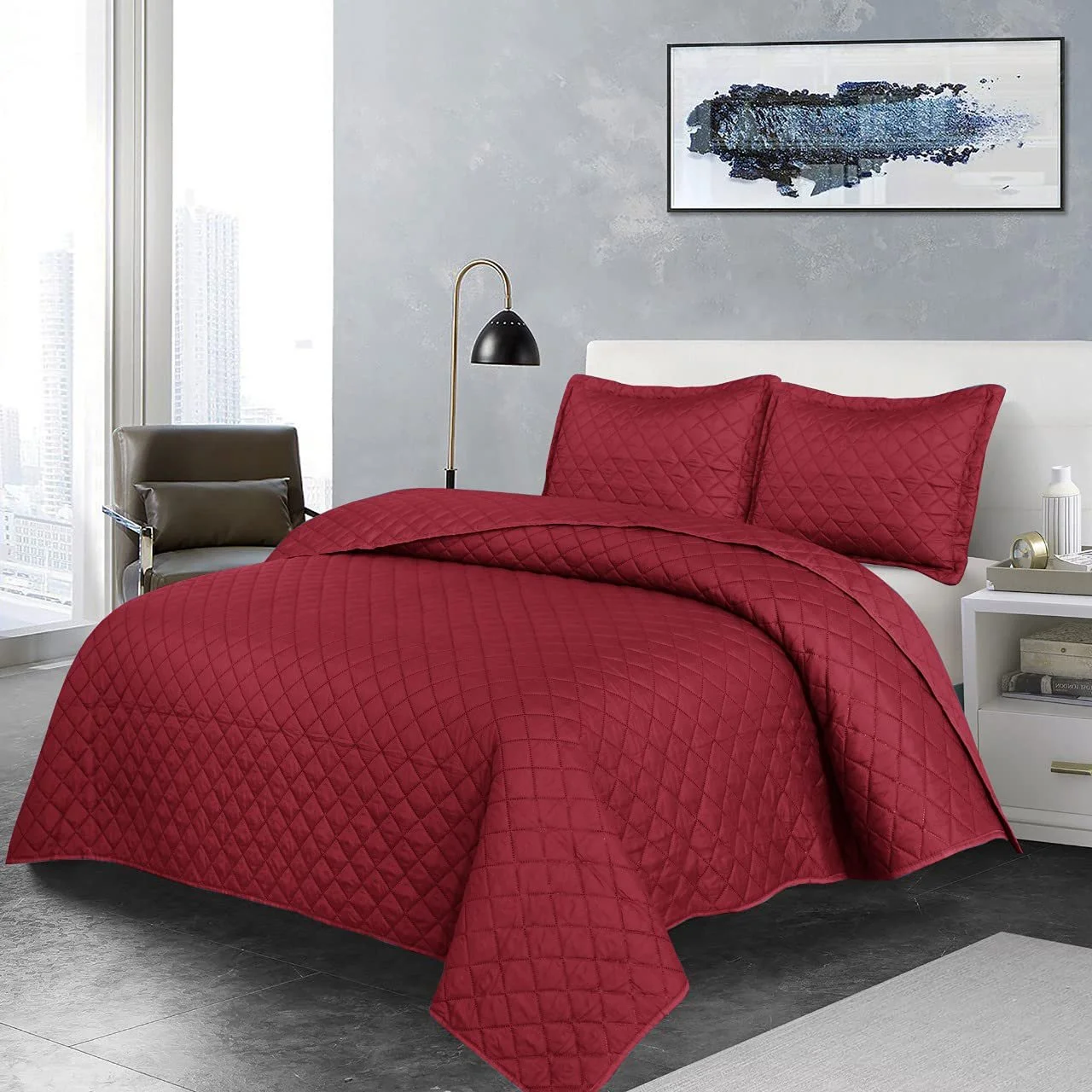 Покривало B&B Super King Size З тисненням Двосторонній стьобаний набір з 2 наволочками Червоний, фото №8 Покривало B&B Super King Size З тисненням Двосторонній стьобаний набір з 2 наволочками Червоний, фото №8