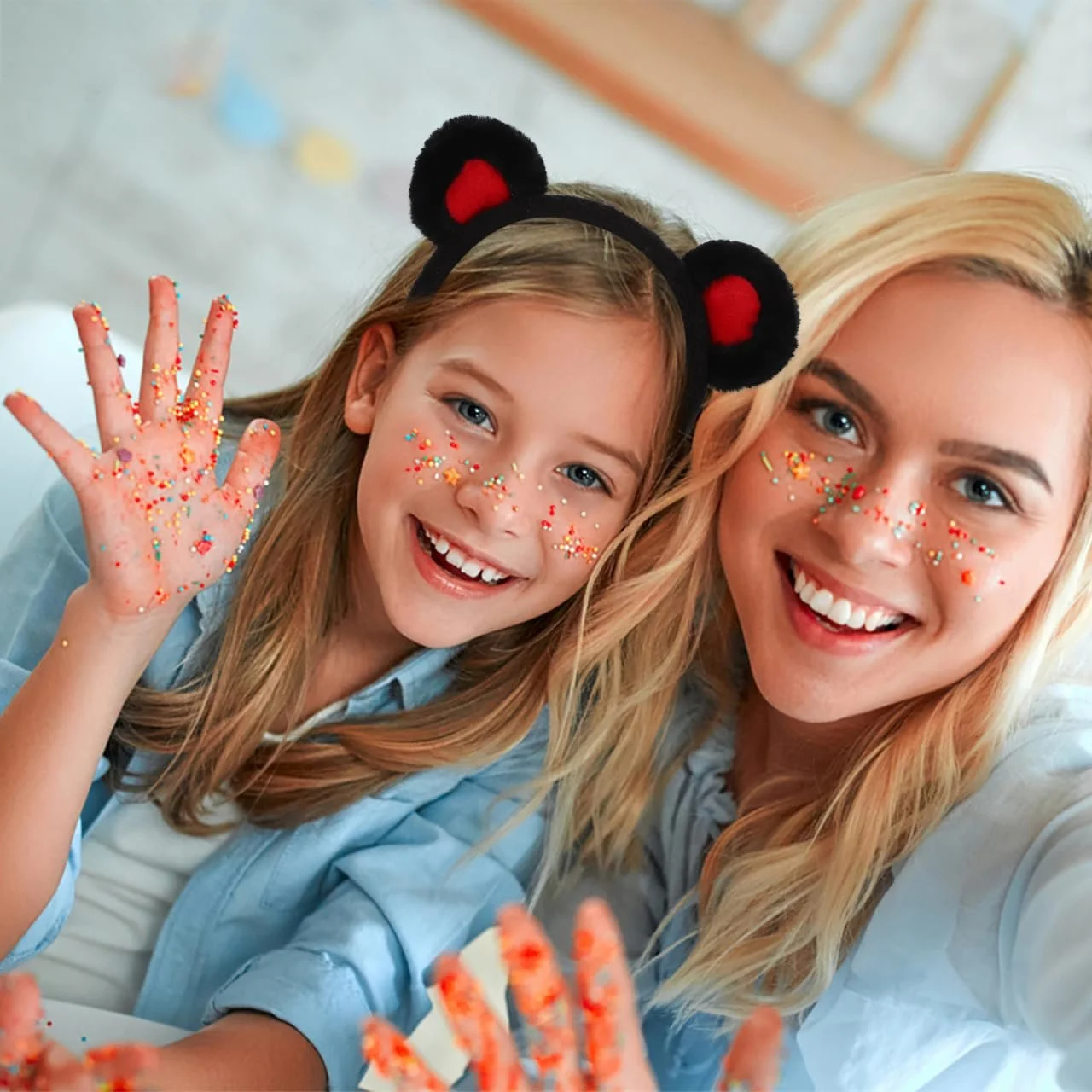 Обруч на голову Ведмежі Вушка Чорний Червоний, фото №7