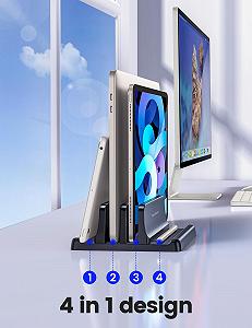 Вертикальная Подставка VAYDEER для двух ноутбуков, 4-в-1, для вертикального размещения, совместима с MacBook Air, MacBook Pro, iPad, планшетами, ноутбуками до 17,3 дюймов synthetic.ua - Фото 1
