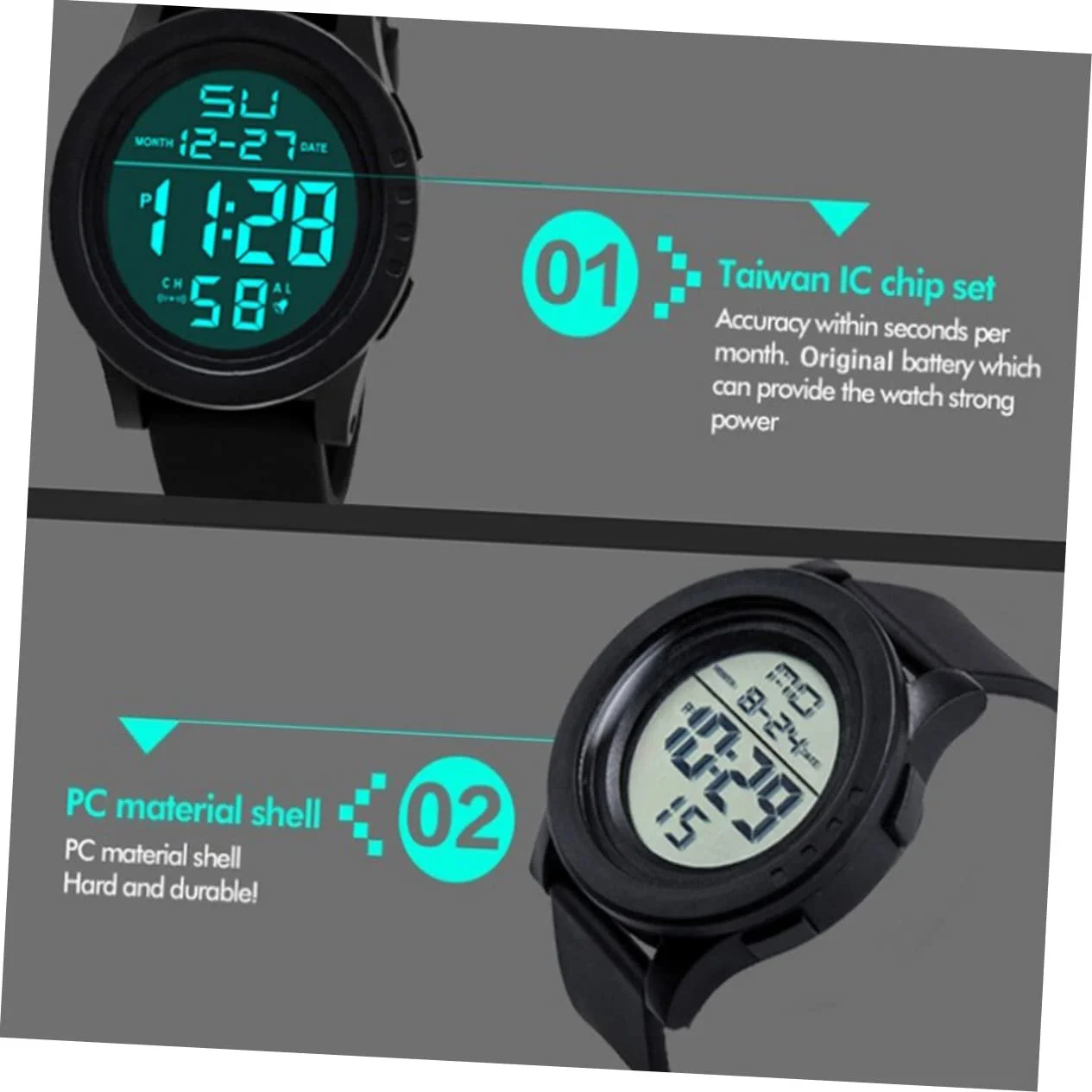 Healvian Чоловічий Цифровий Годинник Спортивний LED з Секундоміром, фото №7 Healvian Чоловічий Цифровий Годинник Спортивний LED з Секундоміром, фото №7