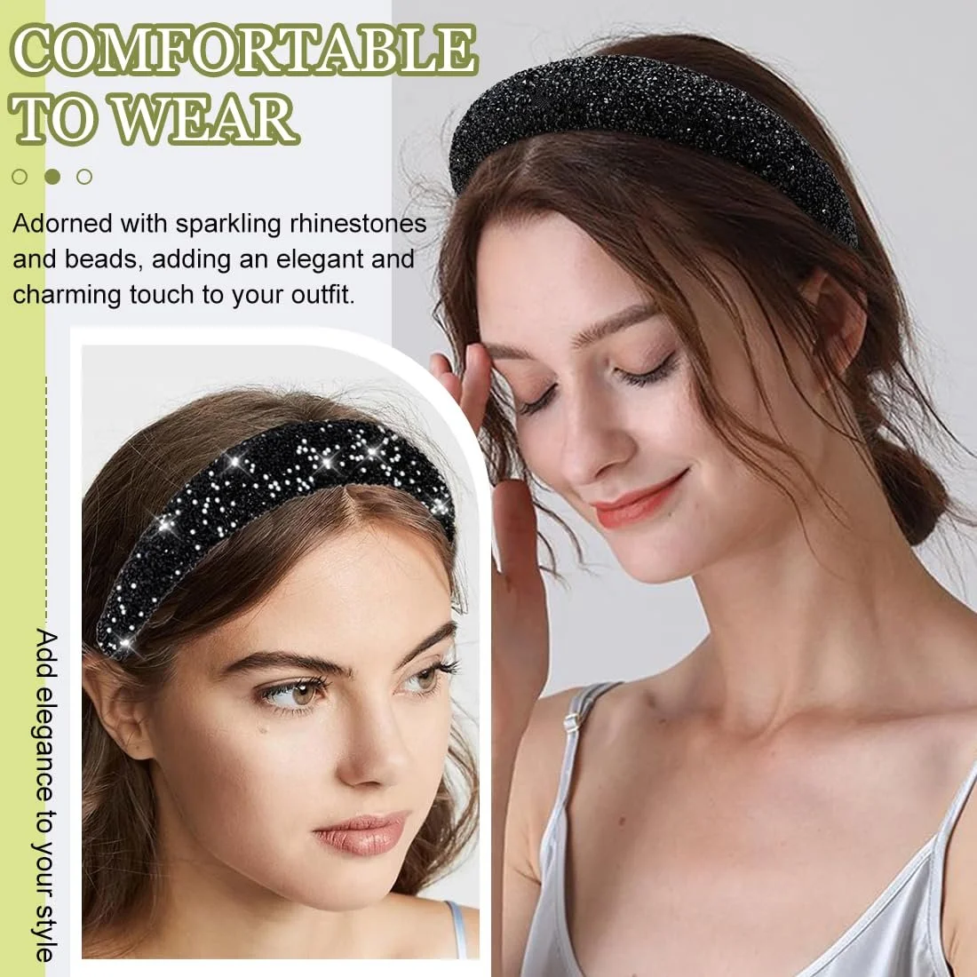 Обруч для волосся з блискітками та стразами для жінок, фото №4
