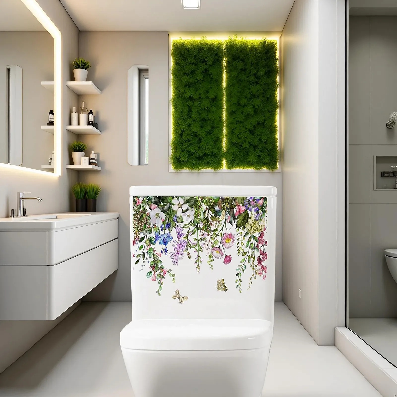 Наклейка для туалету Зелене листя квітів Самоклеюча Floral, фото №3 Наклейка для туалету Зелене листя квітів Самоклеюча Floral, фото №3