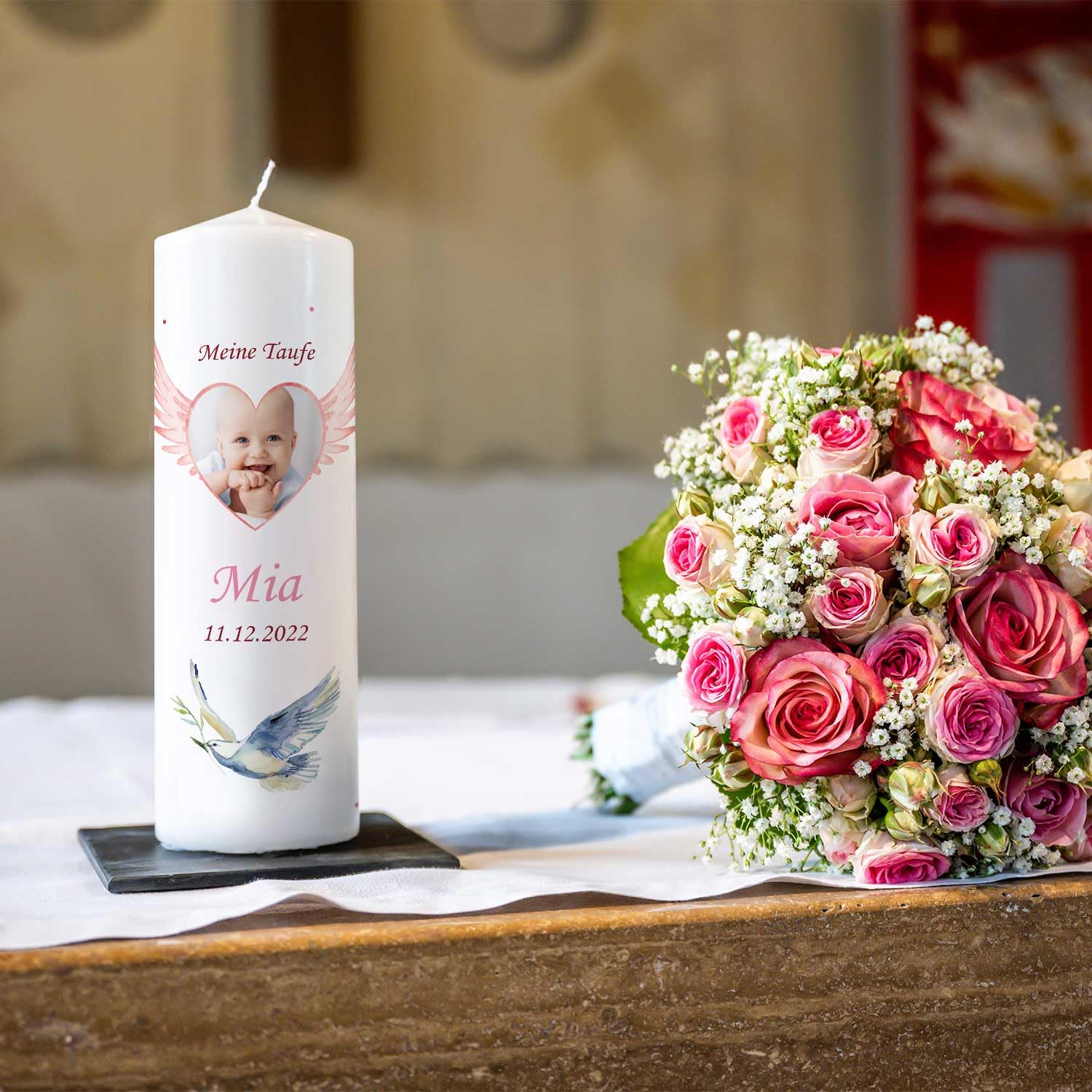 Свічка GRAVURZEILE Printed Wing Heart Baby Photo Candle для хрестин персоналізована з фото 250/80 мм, фото №3 Свічка GRAVURZEILE Printed Wing Heart Baby Photo Candle для хрестин персоналізована з фото 250/80 мм, фото №3