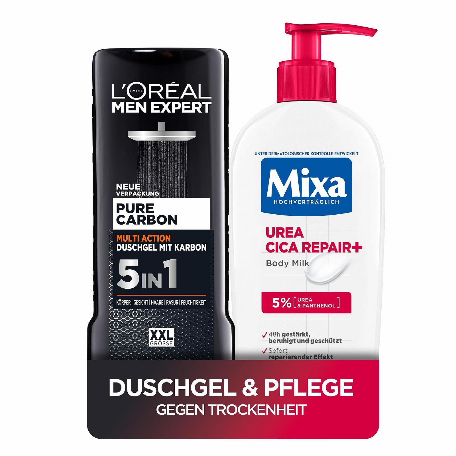 Набор гель для душа и шампунь L'Oréal Men Expert XXL 5-in-1 и лосьон для тела Mixa Urea Cica для чувствительной и сухой кожи, фото №1